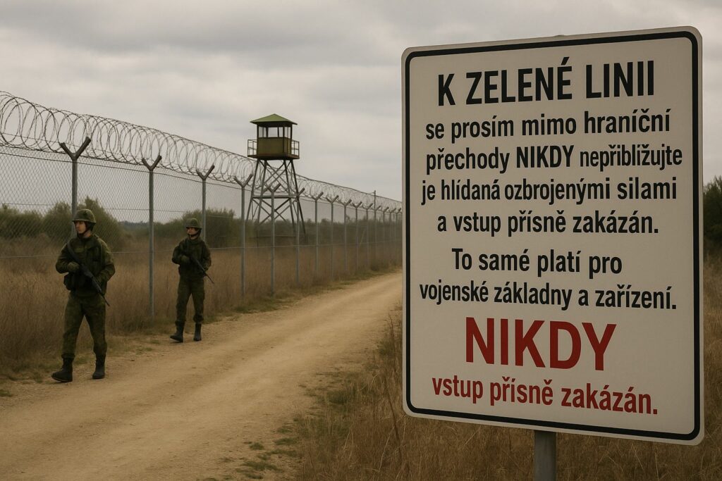 Ilustrace vytvořená AI, která značí zákaz přibližování k zelené linii na kypru