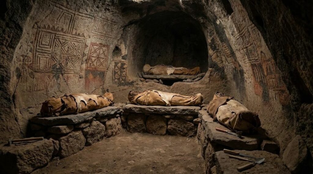 ilustrace pohrbivani a mumifikace Guančů