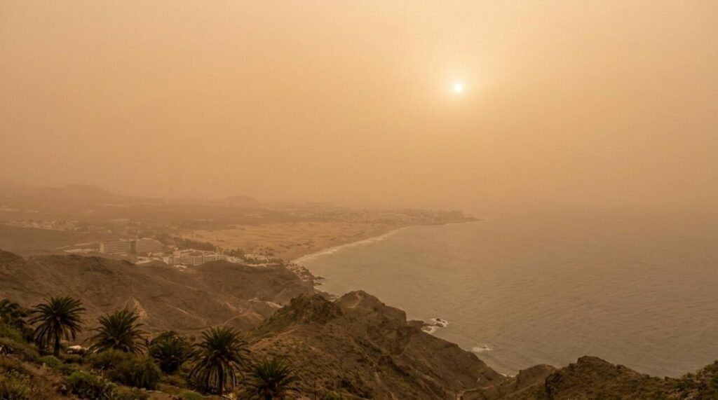 ilustrace prirodniho fenomenu calima na kanarskych ostrovech